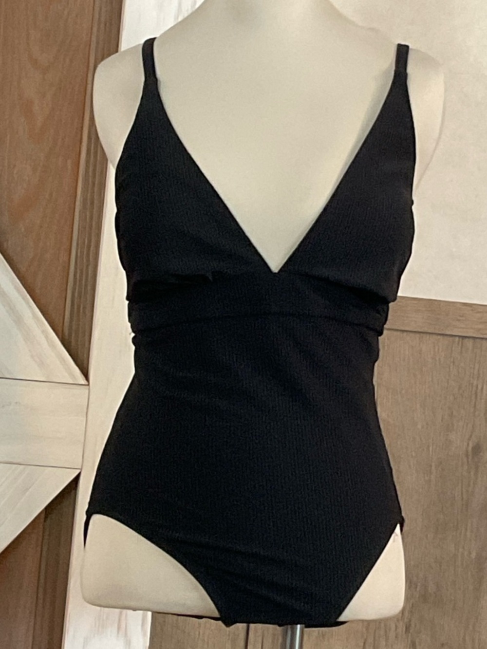 JustFab Black V-Neck One-Piece Swimsuit